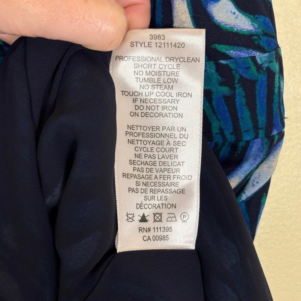 TORY BURCH 100% Silk Dress‎ Size 2 Blue Green Watercolor Short Sleeve Cocktail